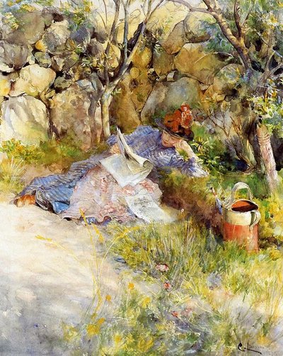 Egy újságot olvasó hölgy alkotó: Carl Larsson